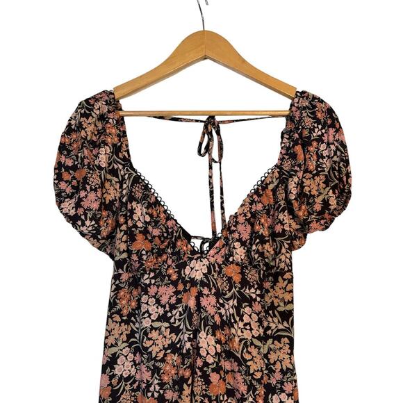 Lulus Women's Meadow Muse Floral Tie-Back Puff Sleeve Midi Dress Size XXL Multi - Picture 5 of 11